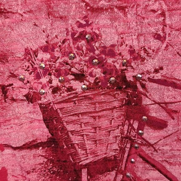 Paris Bike Hot Pink Burnout Tee Ruffled Hem 🚲 Bicycle Print Women's Knit Top - Picture 3 of 9